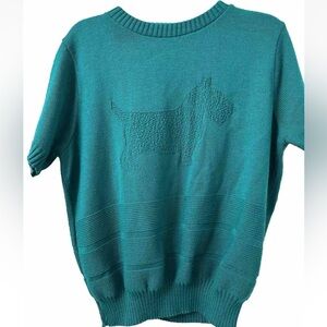 VTG 80s Woman’s L Keneth Too Terrier Dog Novelty knit Short Sleeved Sweater USA